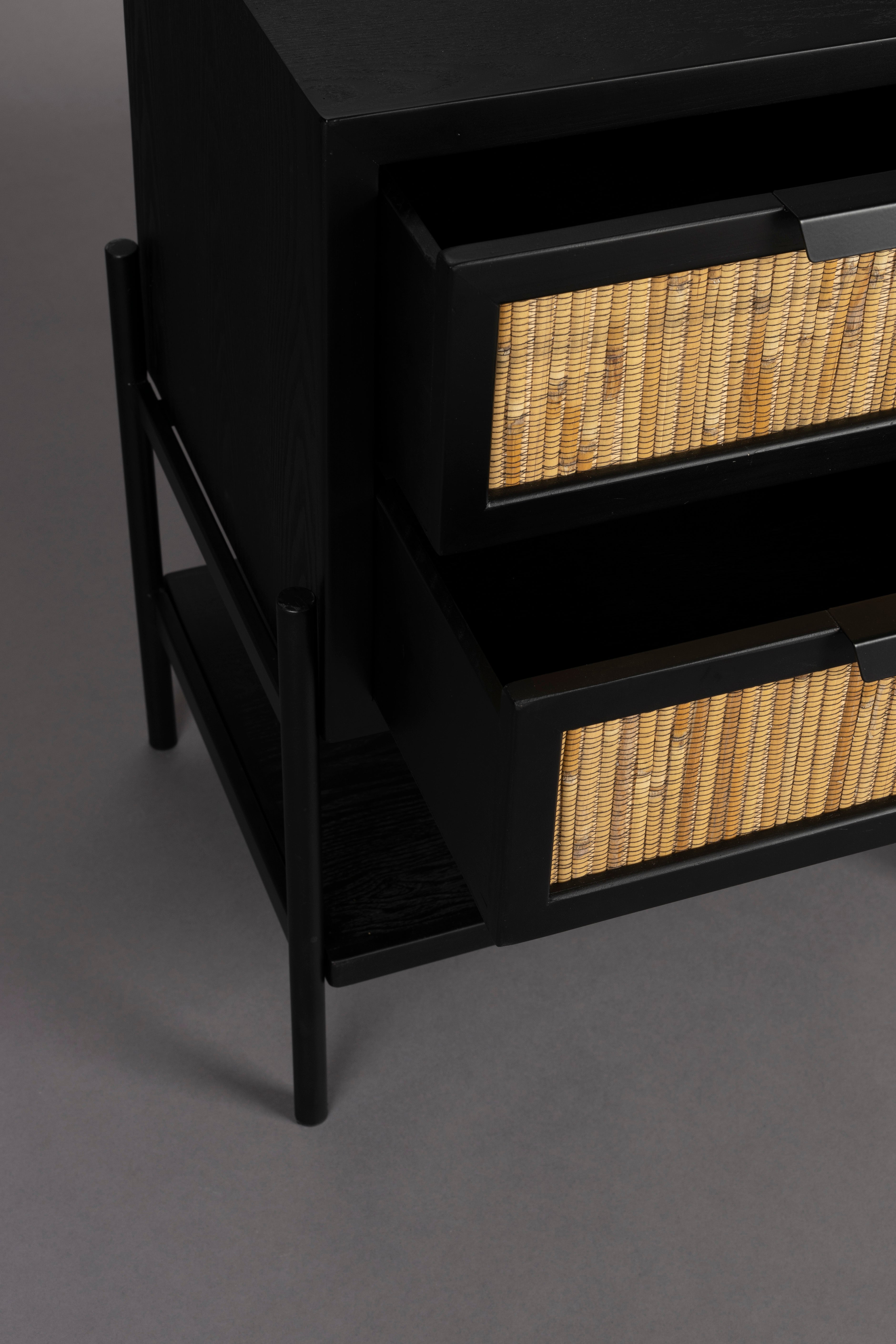 Dutchbone Yasu Black Chinese Fir Wood & Rattan Bedside Table